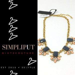 J CREW FACTORY GEMSTONE CLUSTER NECKLACE STATEMENT FAUX GOLD DIAMOND NWT EASTER